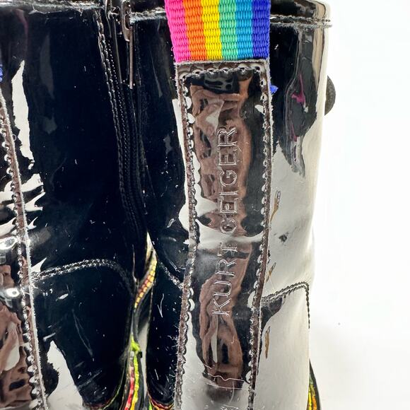 Kurt Geiger Girls Black Patent Leather Birdie Combat Boots Rainbow Accent Size 3 - Picture 8 of 12
